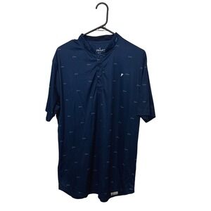 Primo Blade Collar Polo Shirt Mens XL Navy Blue Script Logo Print Performance